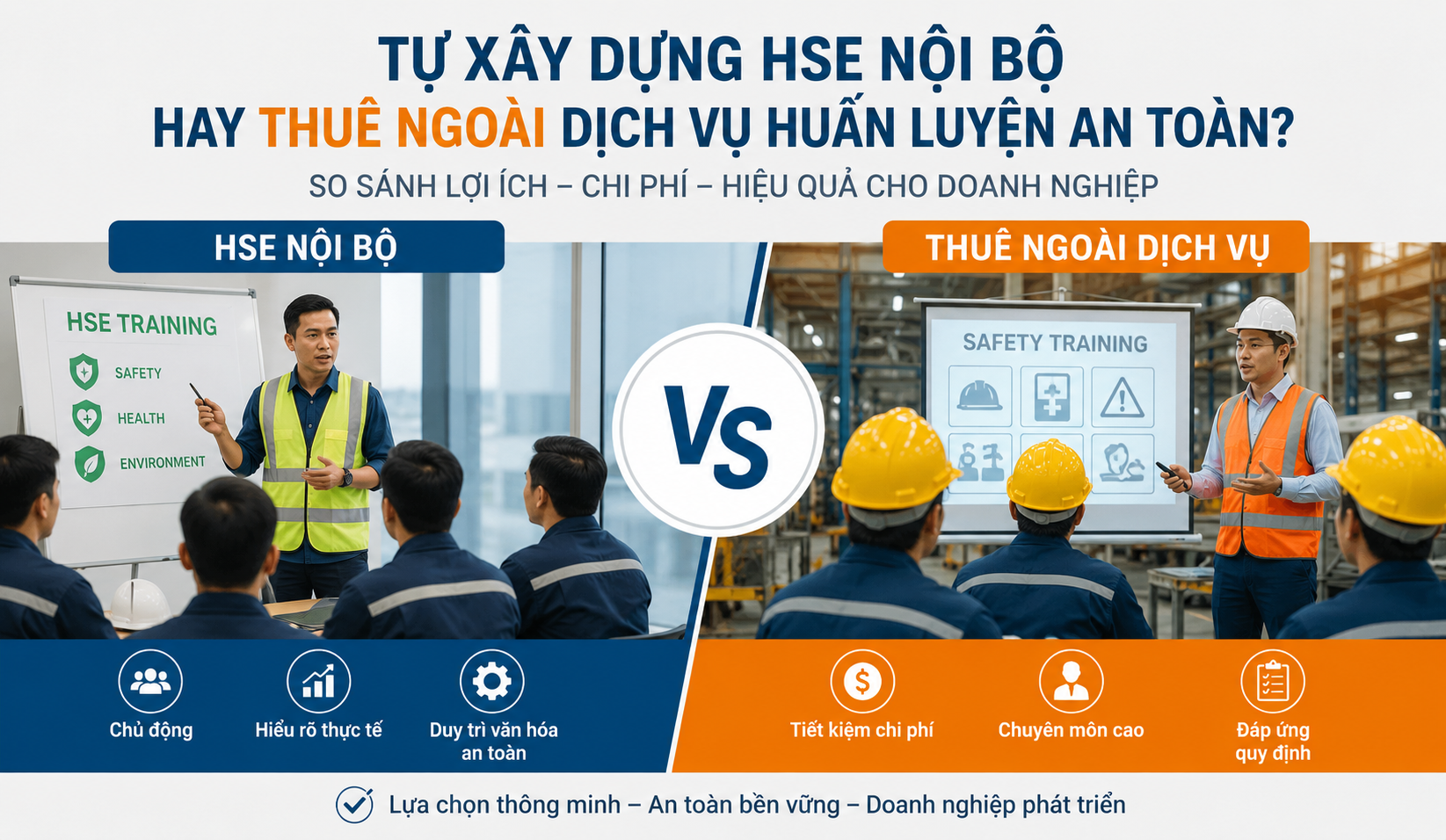 Doanh nghiệp nên tự đào tạo HSE hay thuê dịch vụ huấn luyện an toàn bên ngoài?